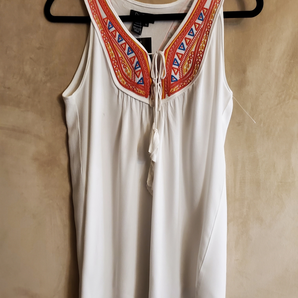 Papillon Blanc Red and White Tie Front Embellished Blouse